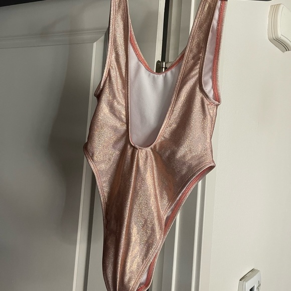 Pink Peach Barbiecore Glitter Workout Leotard Gymnast Dance Gym One Piece Outfit - Picture 2 of 3